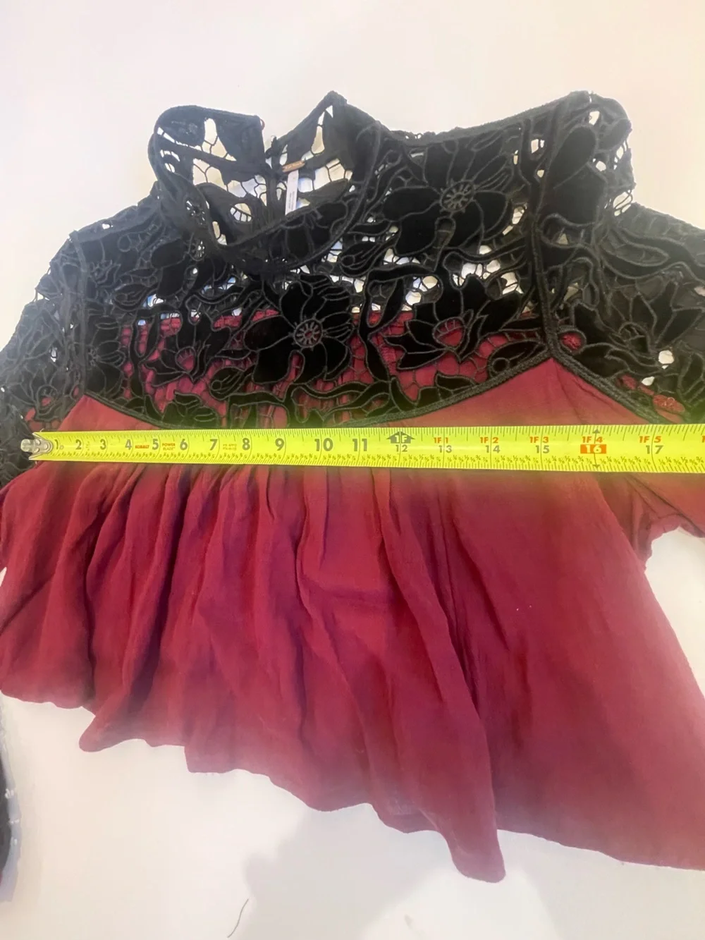 Free People Burgundy Black Velvet Lace Boho Crop Top XS Sz 2 Whimsigoth Romantic